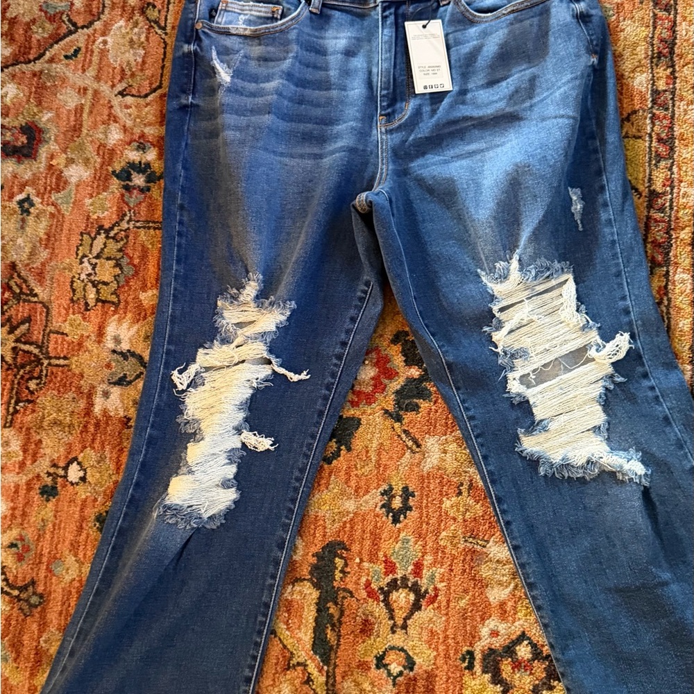 Judy Blue Dark Blue Distressed Flare Jeans